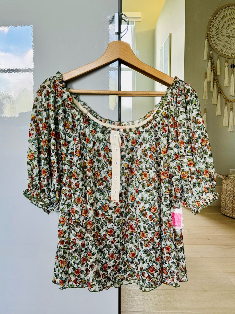 Free People Top Astra Peasant in Daisy Combo Size Small